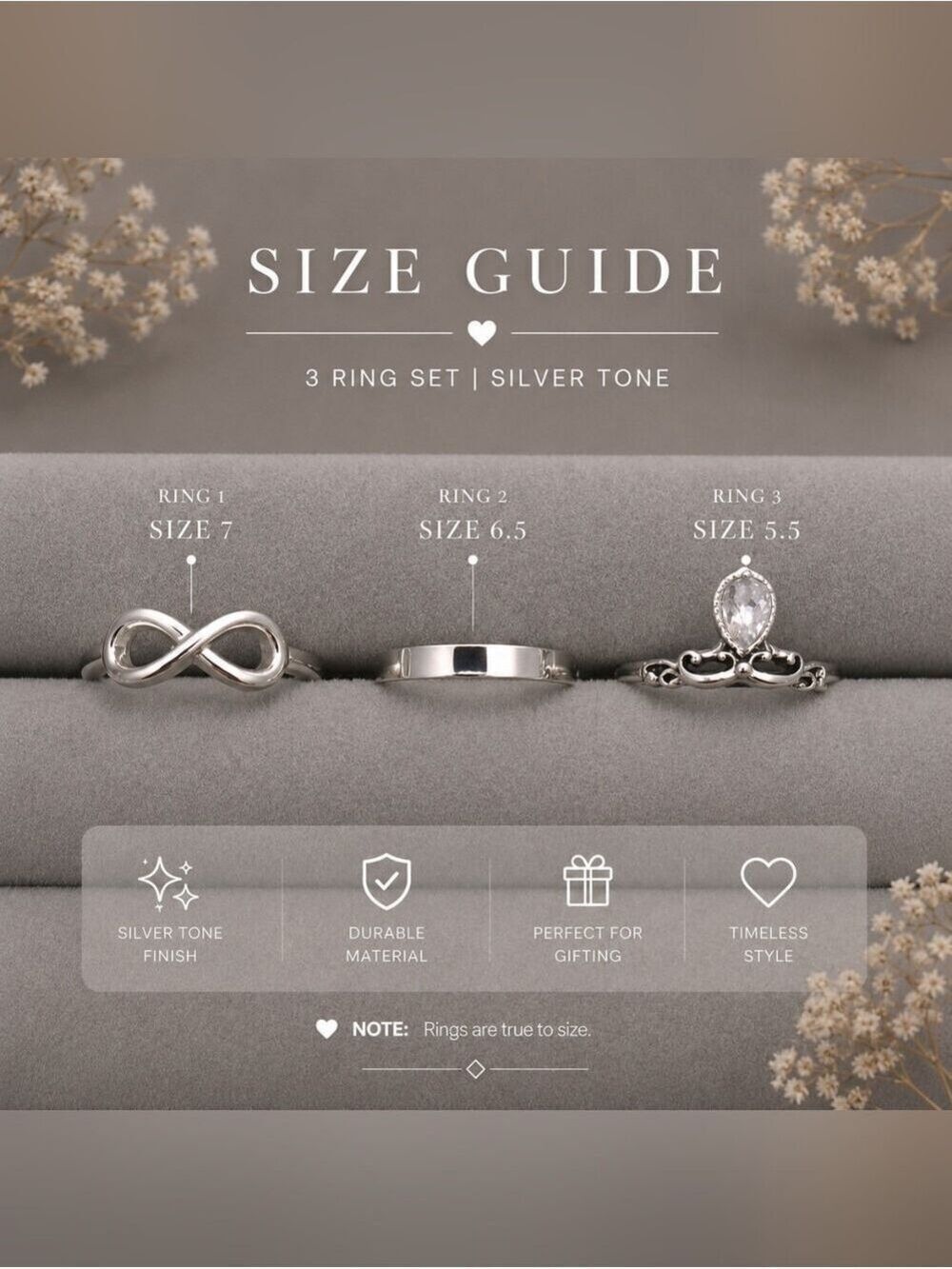 Stackable Silver Tone 3-Ring Set - Picture 3 of 5